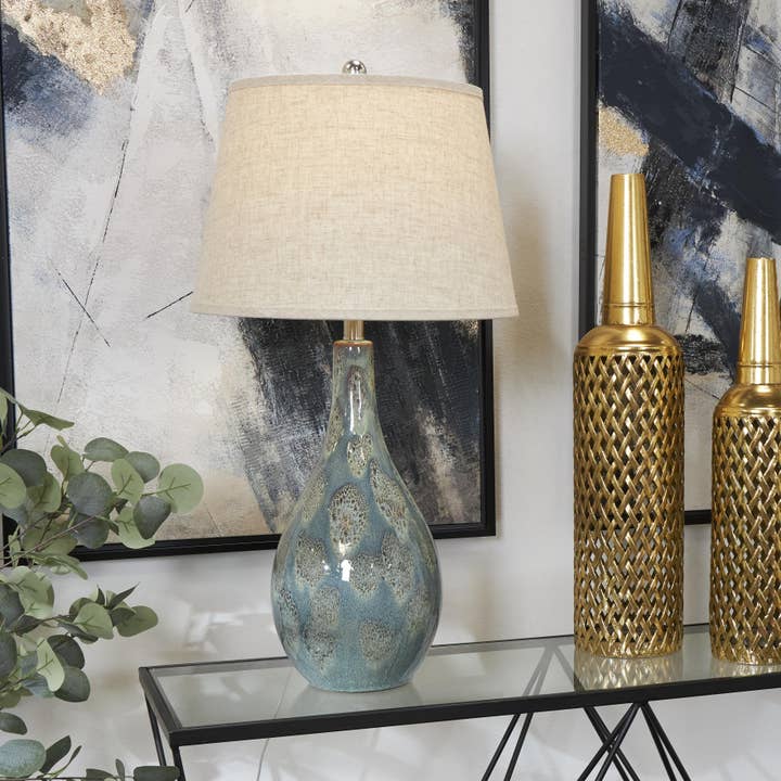 UMA Home Decor - Wholesale Accent/Desk Lamp - Coastal Teal Ceramic Table Lamp Set