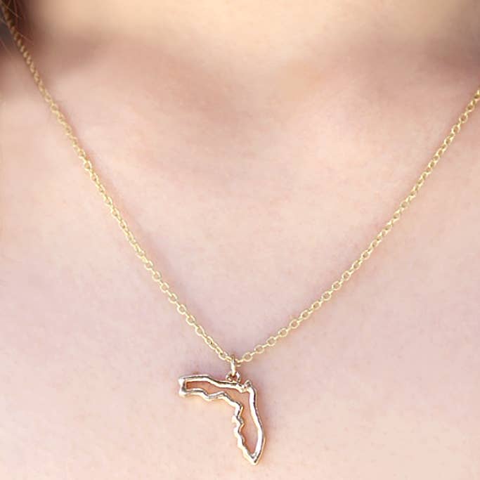 Lucky Feather - Wholesale Pendant/Charm Necklace - State Necklace - Gold - FLORIDA