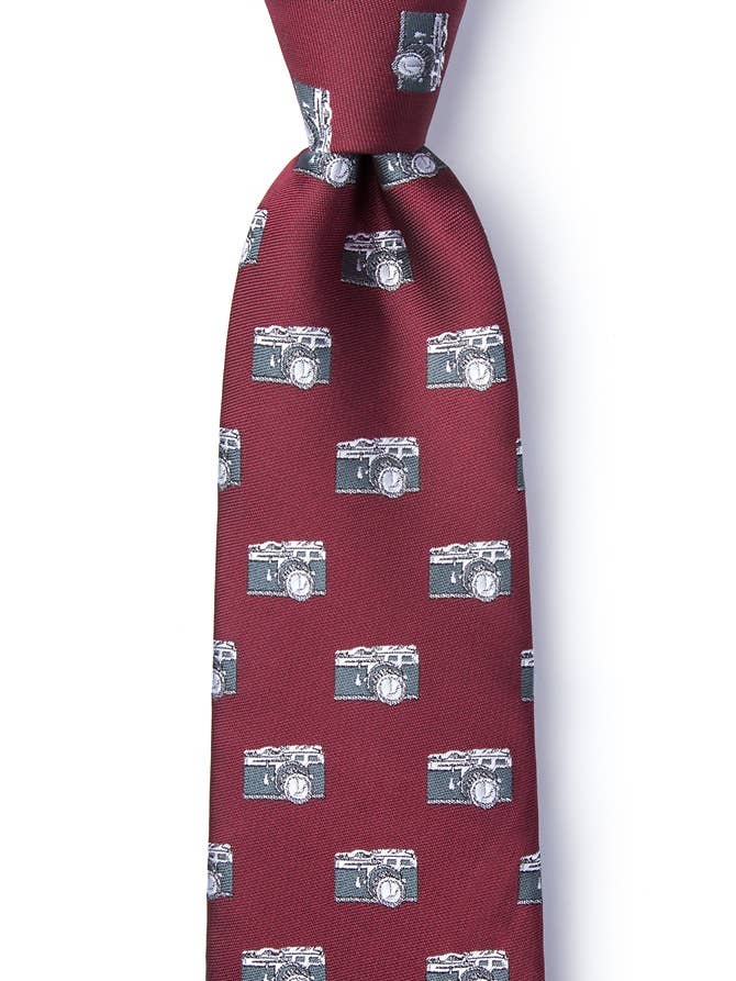 Vintage Cameras Extra Long Tie - Burgundy Microfiber for wholesale by Wild Ties