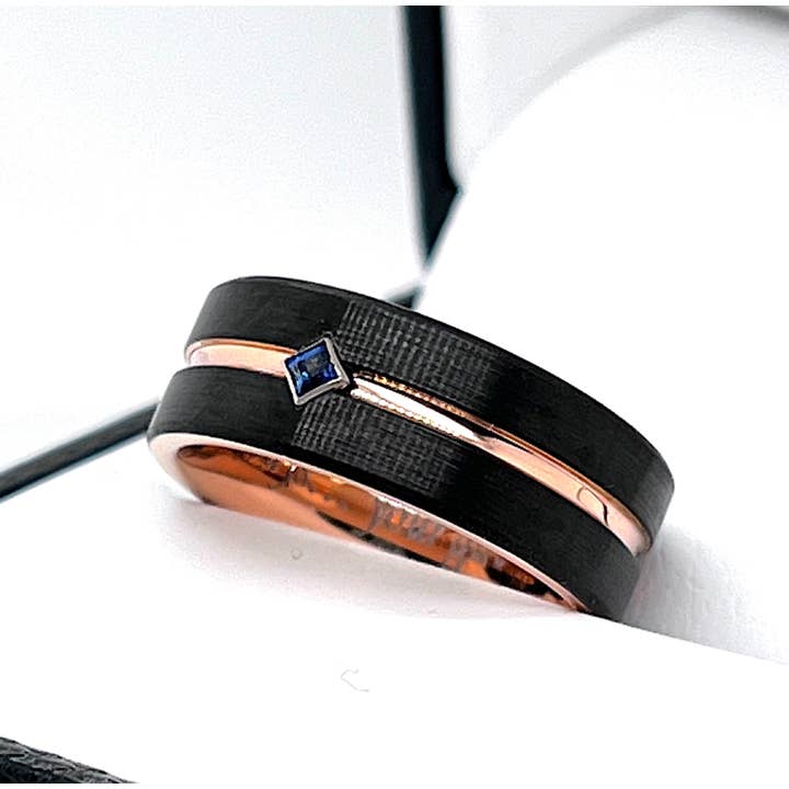 rings paradise – wholesale Vigselring – Volfram bröllopsband med safirsten