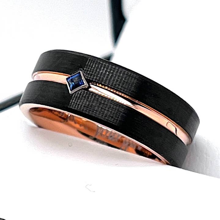 Alianzas de boda de tungsteno con piedra de zafiro para venta al por mayor de rings paradise