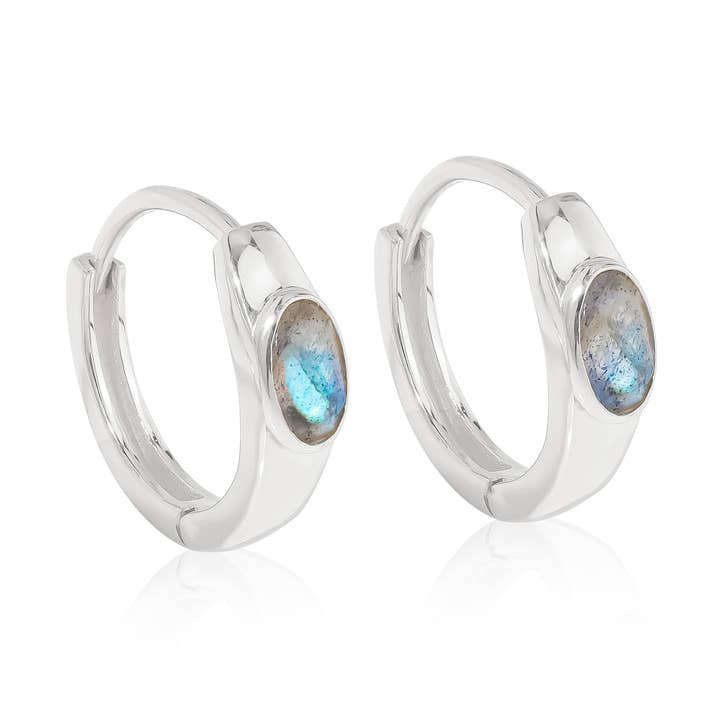 925 Sterling Silver Labradorite Gemstone Hoop Earring for wholesale by Tiramisu