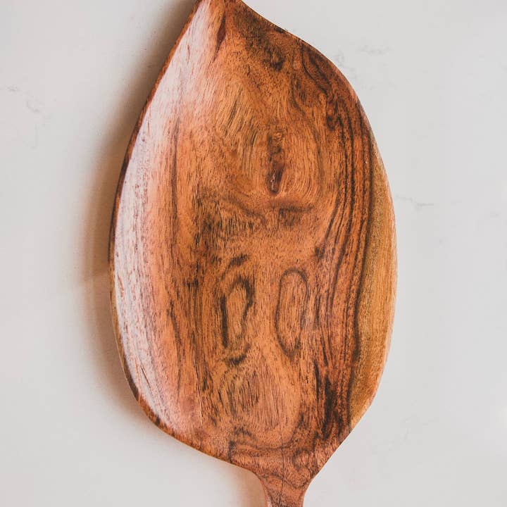 Acacia Wood Leaf Snack Plate for wholesale by Beloved Gourmet