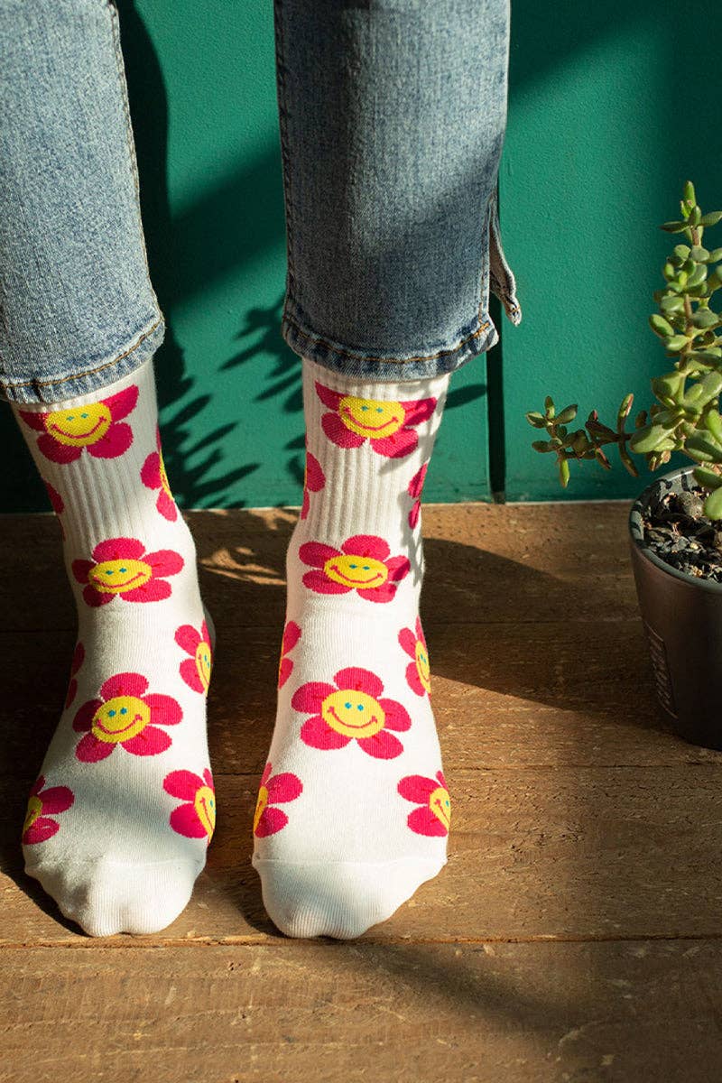 7DAYSSOCKS - Wholesale Socks - Women's - Women's Crew Smile Flower Socks7