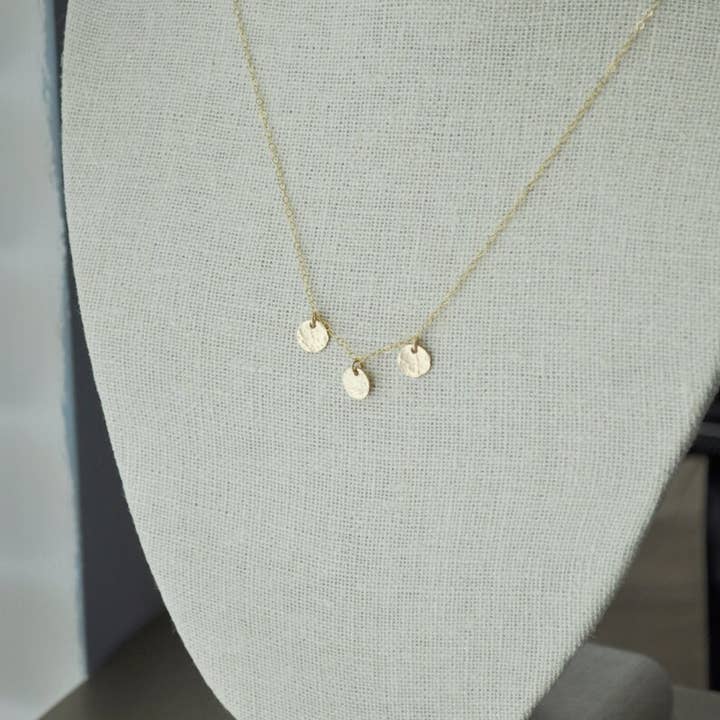 Three Discs Necklace - small round hammered 14k gold filled for wholesale by Aden + Claire Jewelry