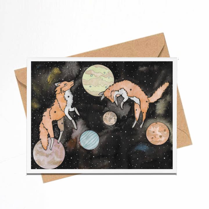 Carte-note « Star Foxes » faite à la main pour la vente par PinkPolish Design