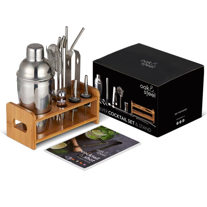 Oak & Steel - Wholesale Bar Tool - 13 Pcs Silver Cocktail Set