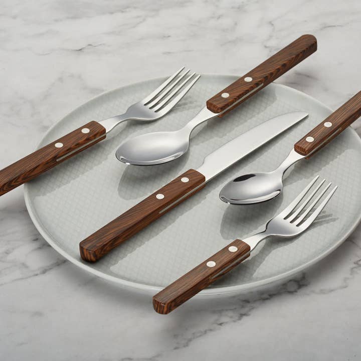 ANNOVA - Wholesale Flatware Set - ANNOVA Walnut Wood Silverware Set 20 Pieces Retro4