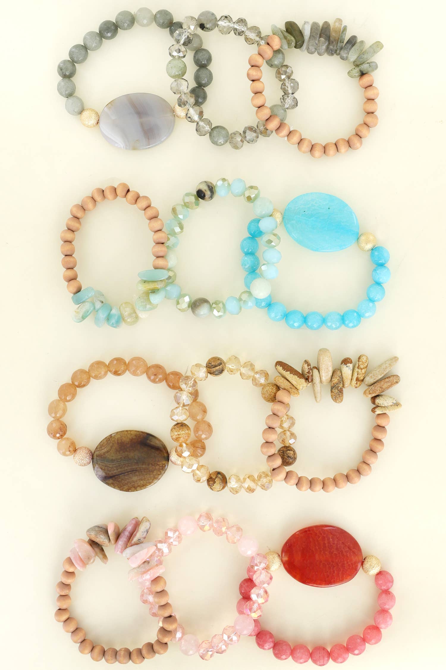 SP Sophia Collection - Wholesale Jewelry Set - Healing Chakra Layering Mix Beaded 3 Piece Bracelet Set