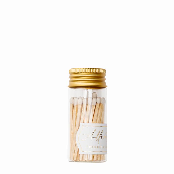 Frankie & Claude - Wholesale Matches - Mini Glass Match Jar – Classic White Matches, Gold Lid