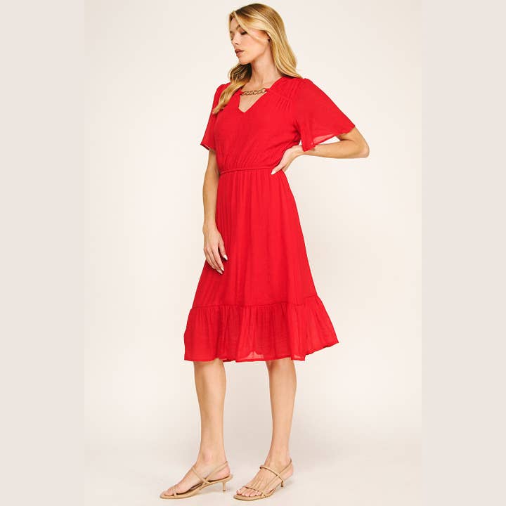 Winslow Collection - Wholesale Dress - Women's - FLUTTER SLEEVE NECKLACE DETAIL PRINTED MIDI DRESS22