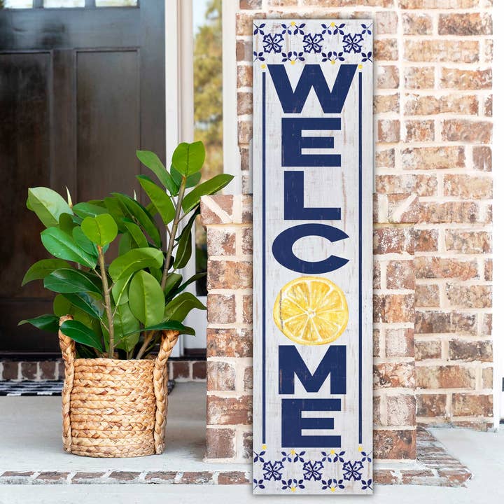 11x46 Welcome Lemon Leaner Sign for wholesale by Kindred Hearts