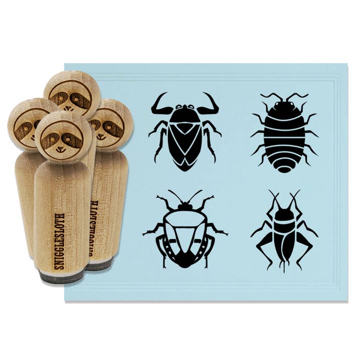 Ensemble de tampons en caoutchouc Bugs Insects Stink Water Pill Cricket pour tamponner, bricoler et planifier pour la vente par Sniggle Sloth