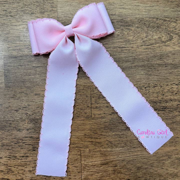 Light Pink w/Pink Moonstitch Bows 5 inch Bows for wholesale by Carolina Girl Bowtique