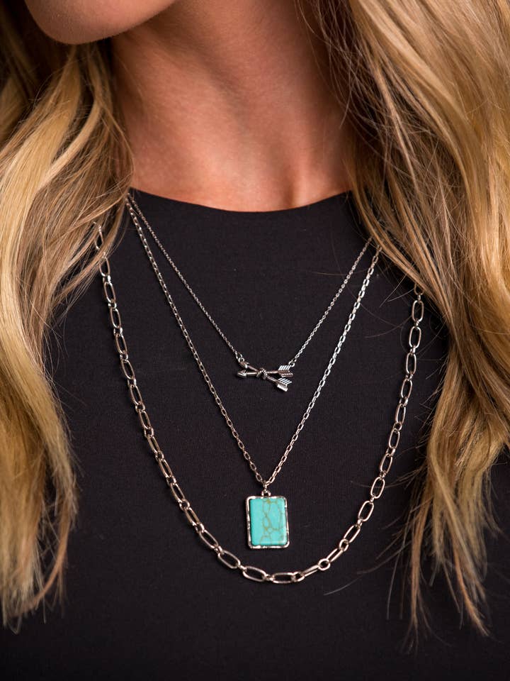 24" lager Silver halsband w/pilar & turkos accenter för wholesale av West & Co.