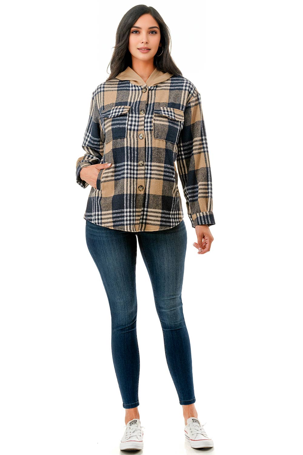 Color 5 – Casaco camiseiro – Mulher por atacado – Casaco de flanela xadrez de tamanho grande com capuz e bolsos 5