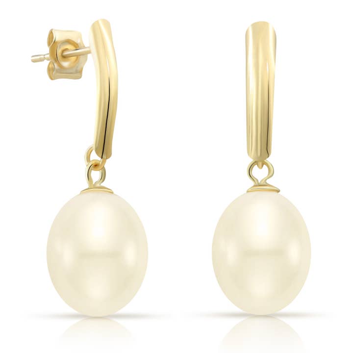 14K Yellow Gold Fresh-Water Pearl Earring with Shield Post for wholesale by NY Gold & Silver Trading Inc.