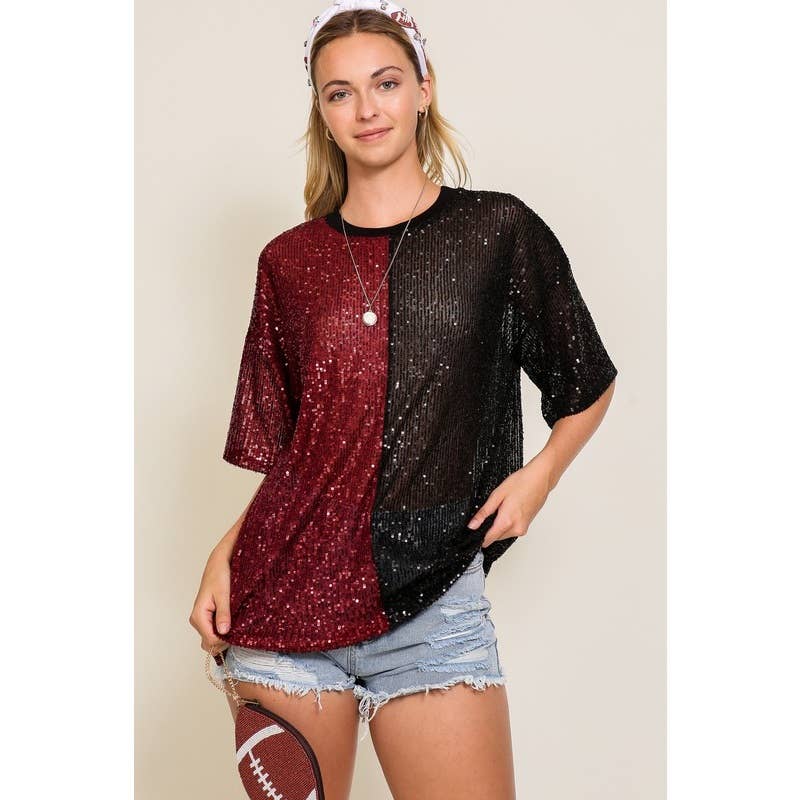 Paperdoll - Wholesale T-Shirt - Women's - Sequin round neck oversized stop7