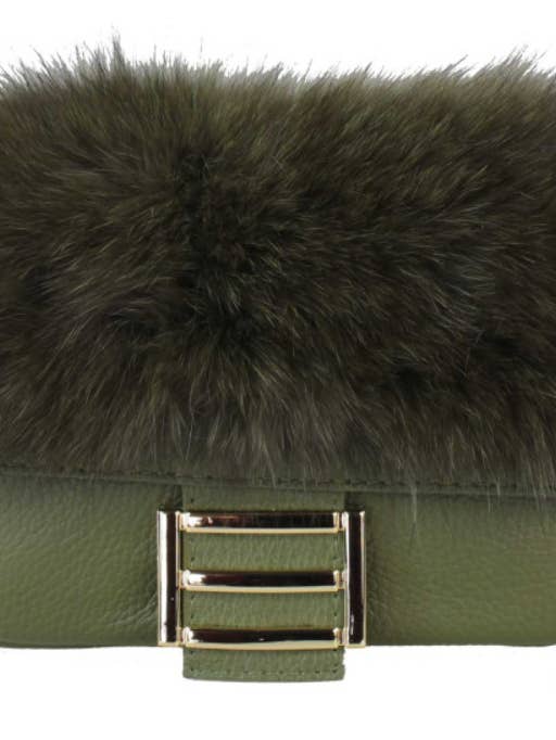 908 Borsa a mano italiana in pelliccia verde oliva e pelle con catena dorata per la vendita all'ingrosso da parte di JIJOU CAPRI