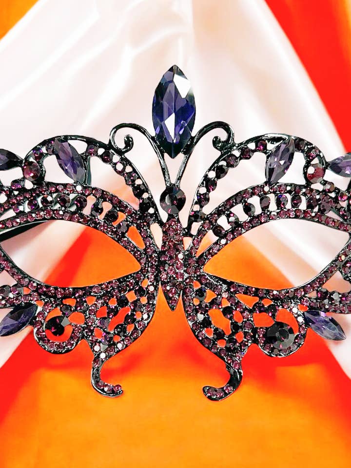 Happy Dream Gifts - Wholesale Costume - Unisex - Purple Crystal Masquerade Mask, Black Party Mask, Prom Mask