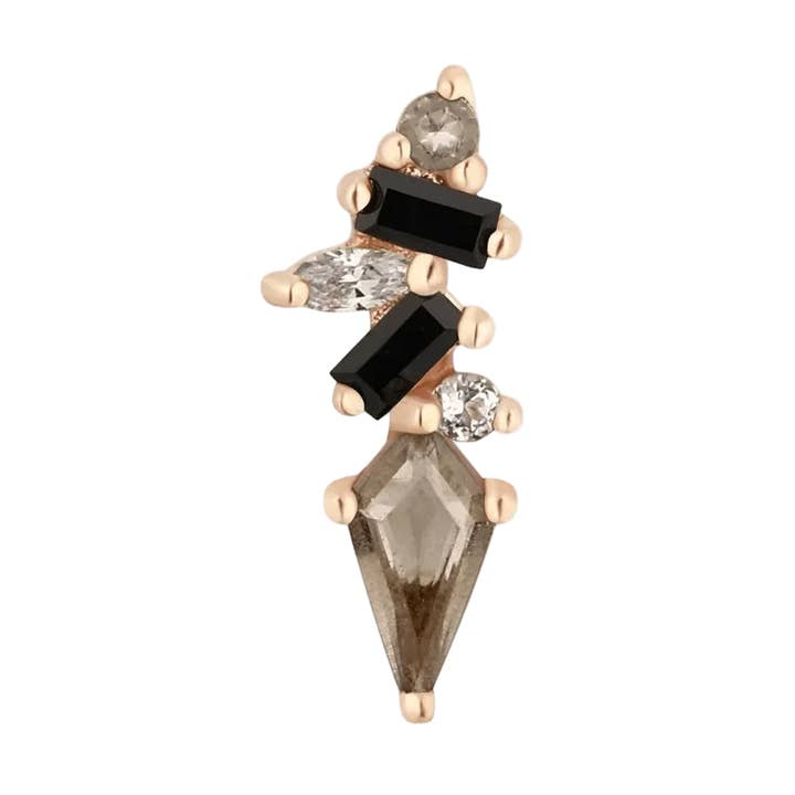 Mixt – Quartz Fumé & Spinelle Noir – Embout Sans Fil en Or 14K pour la vente par Piercing-zone