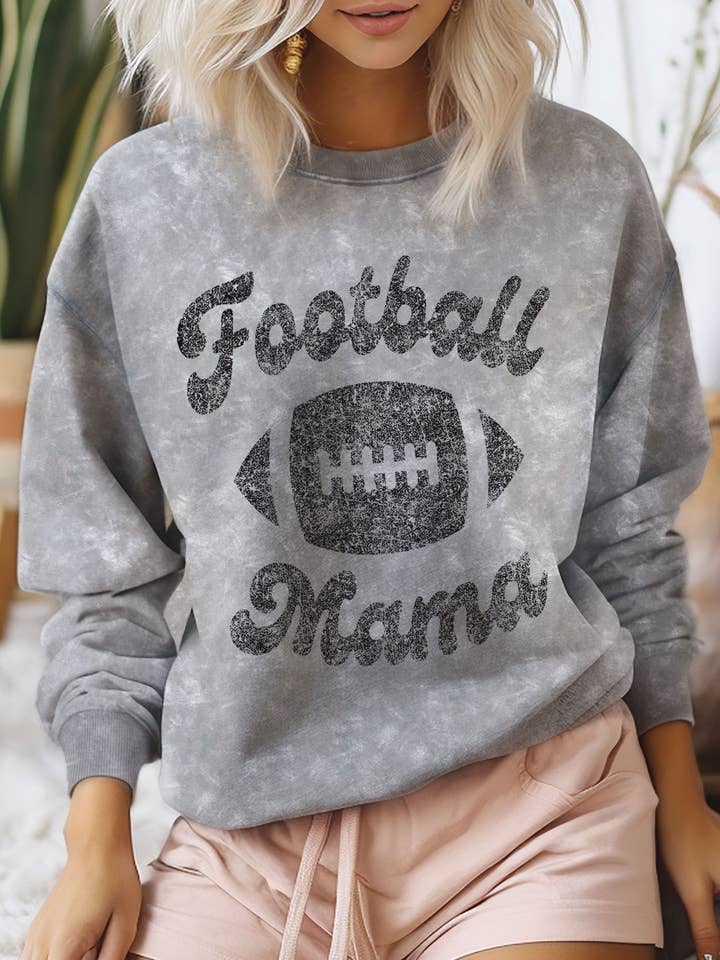 FOOTBALL MAMA MINERAL GRAPHIC BRUSHED SWEATSHIRT for wholesale by Rustee Clothing