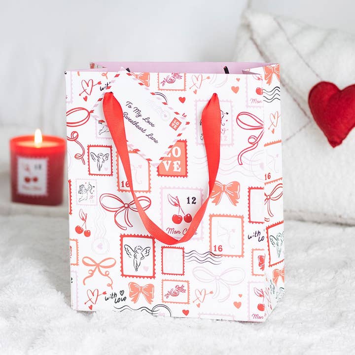 Valentine Postage Stamp Print Gift Bag for wholesale by Something Different Wholesale