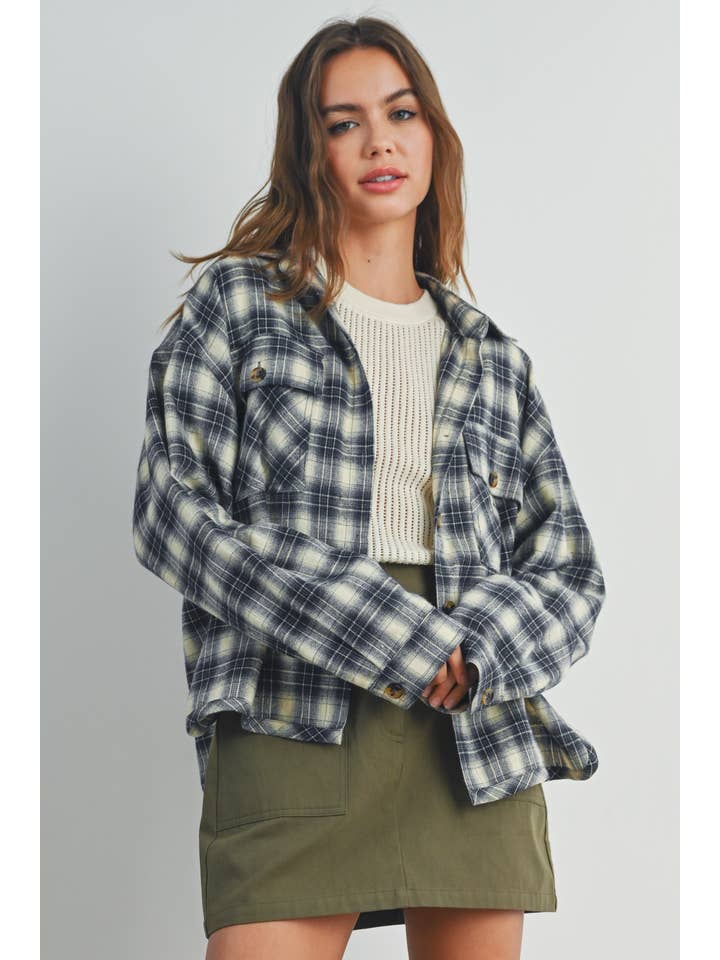BUTTERMELON - Wholesale Shirt Jacket/Shacket - Women's - Plaid Long-Sleeve Shirt Jacket - BMJ7328