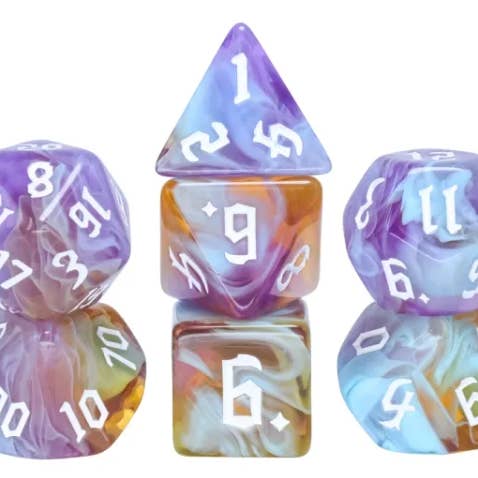 Amethyst Sunset RPG Dice Set for wholesale by Foam Brain Games