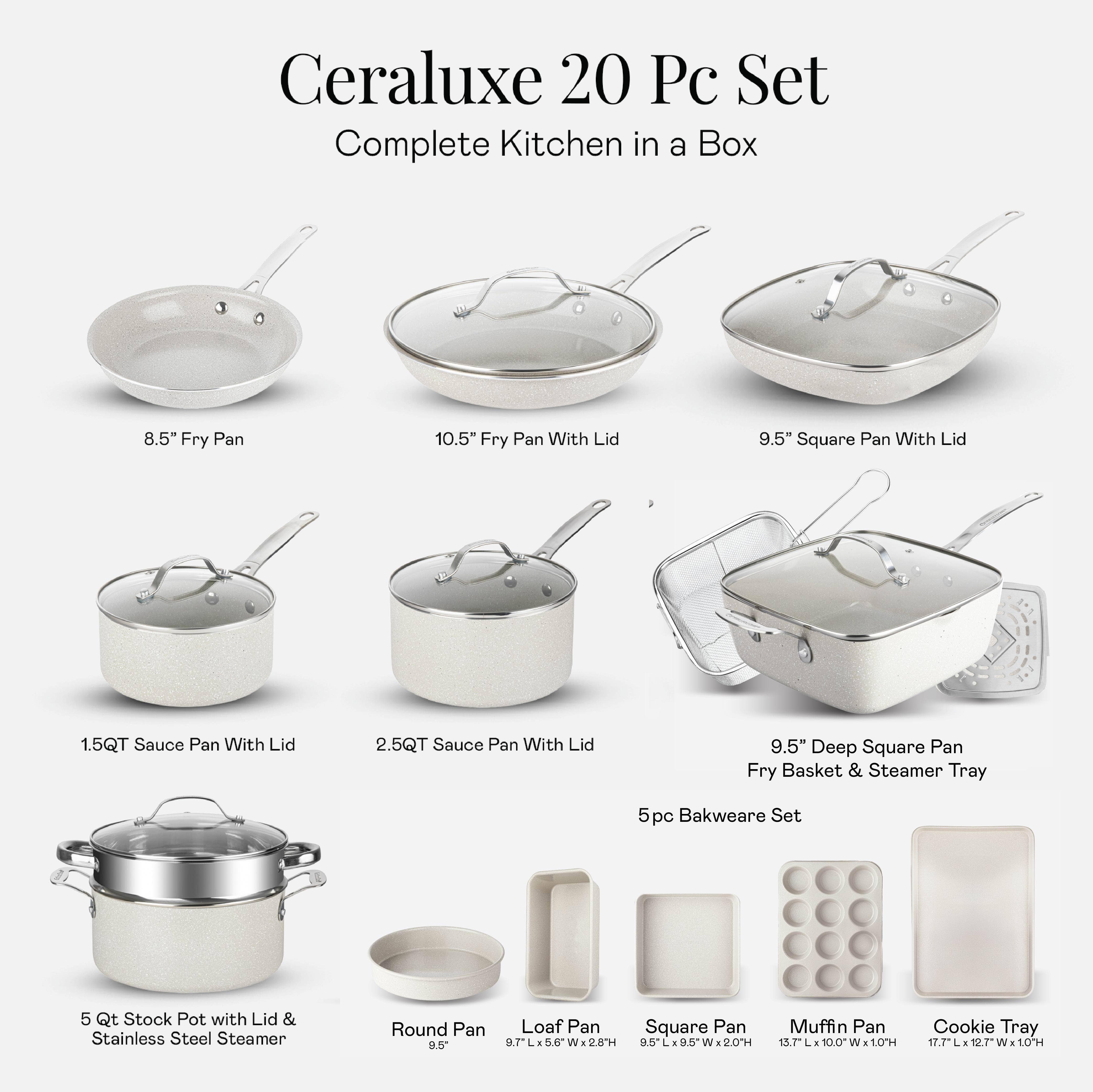 Gotham Steel/Granitestone – wholesale Cookware set – GraniteStone Ceraluxe 20 Piece Cookware set (Beige) Speckle2