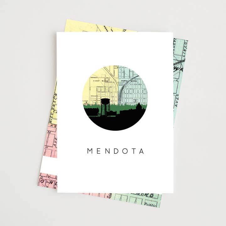 Paperfinch Design - Wholesale Everyday Greeting Card - Mendota Illinois skyline and map greeting card0
