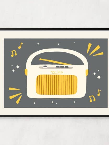 Radio Print, Retro Print, Music Print, Gold Foil Print for wholesale by Stella Isaac Illustration
