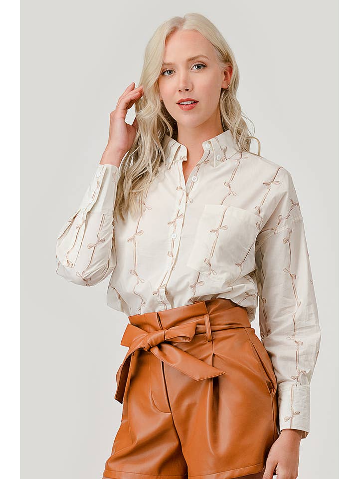 GeeGee x Lovelo - Wholesale Button Down Shirt - Women's - Ribbon Stripe Pattern Button-Up Shirt, OT5091827