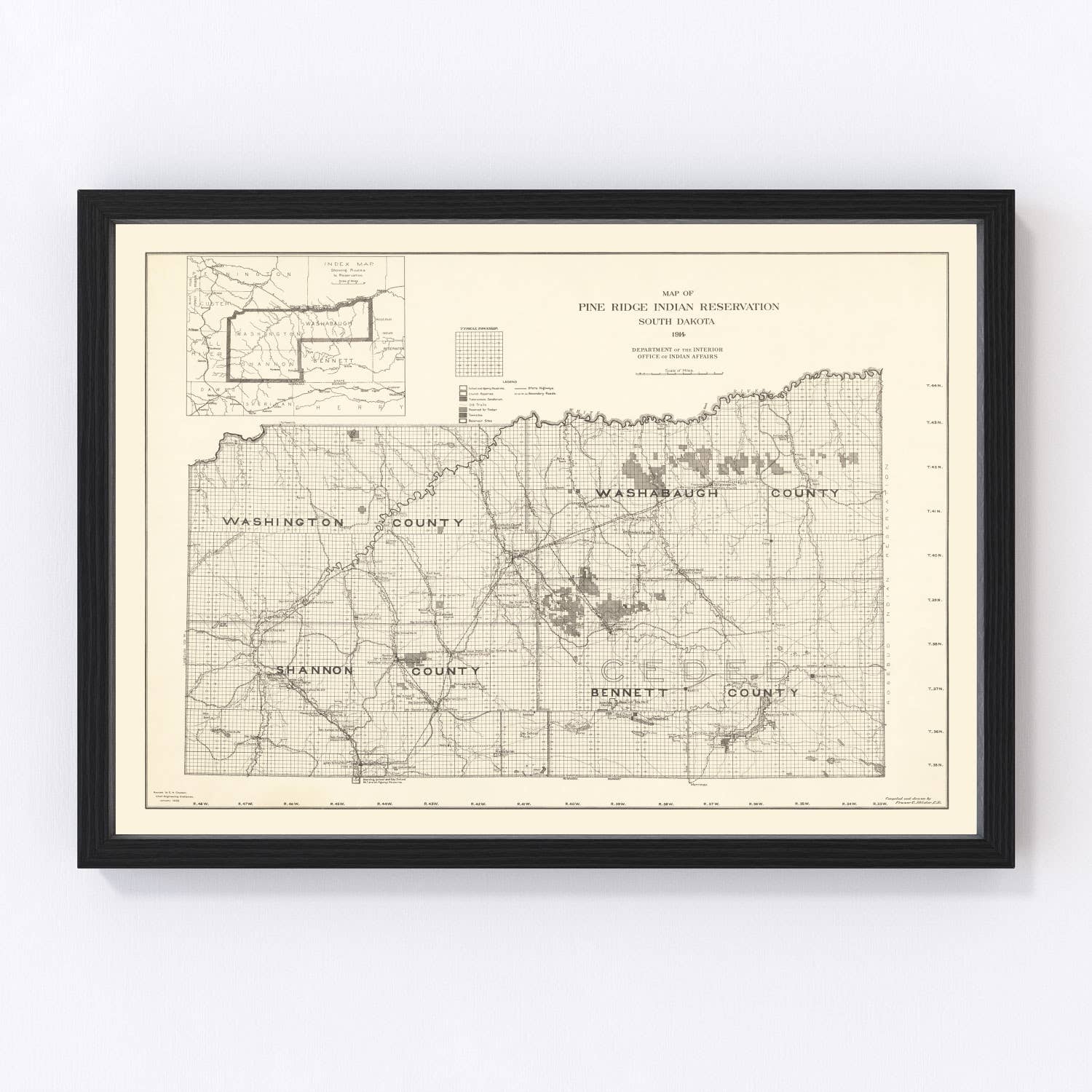 Ted's Vintage Art - Wholesale Map - Vintage Pine Ridge Indian Reservation Map 19140