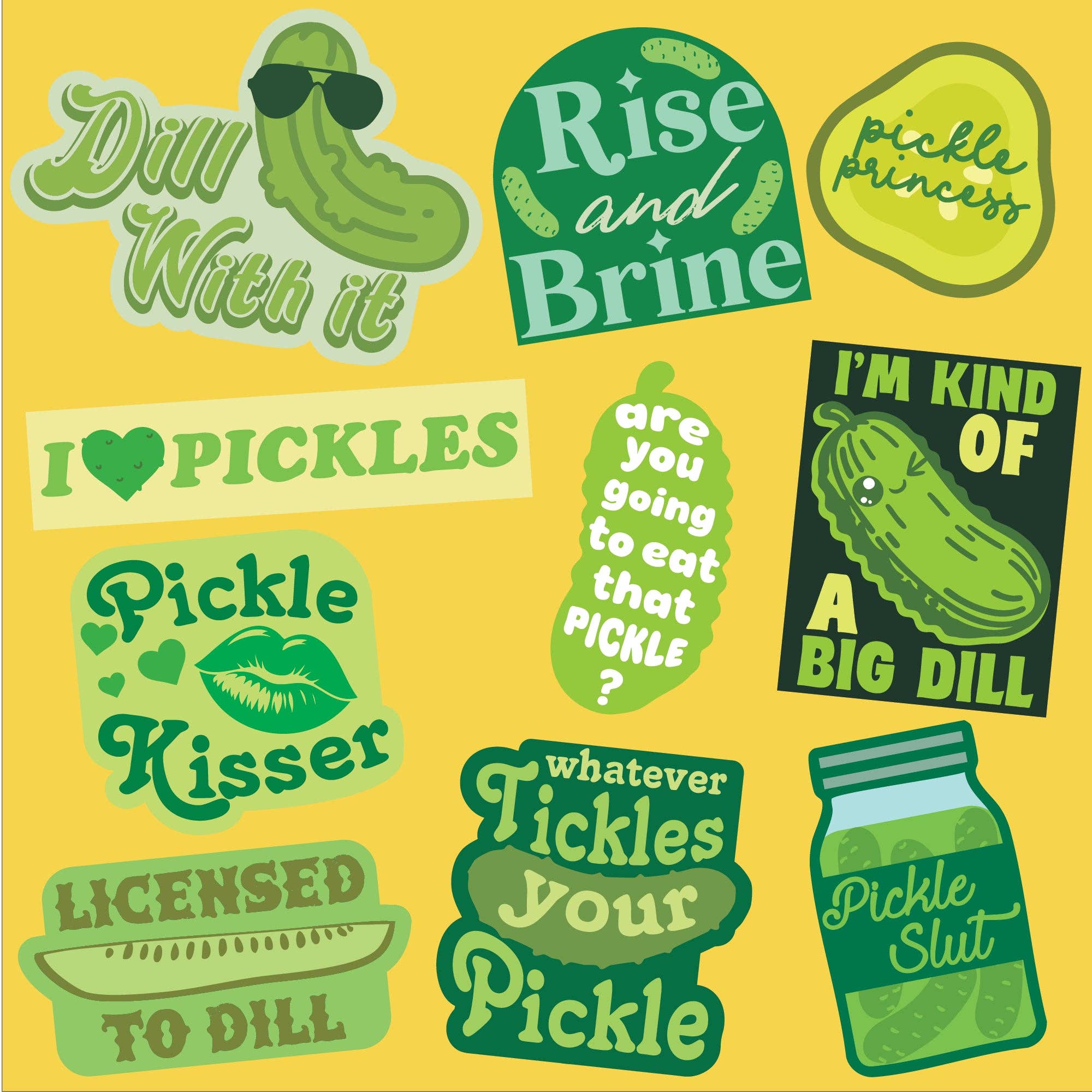Multi Pickle Stickers food Graphic Water Resistant Cool Adhesive for wholesale on Faire1