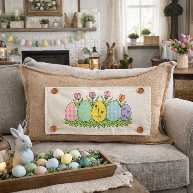 PillowPanels - Wholesale Throw/Decorative Pillow - PANEL ONLY: RECTANGLE Spring, Pastel, Bunny, Buffalo Check, Checkered Gingham; PASTEL QUILTED EGGS with TUILIPS2