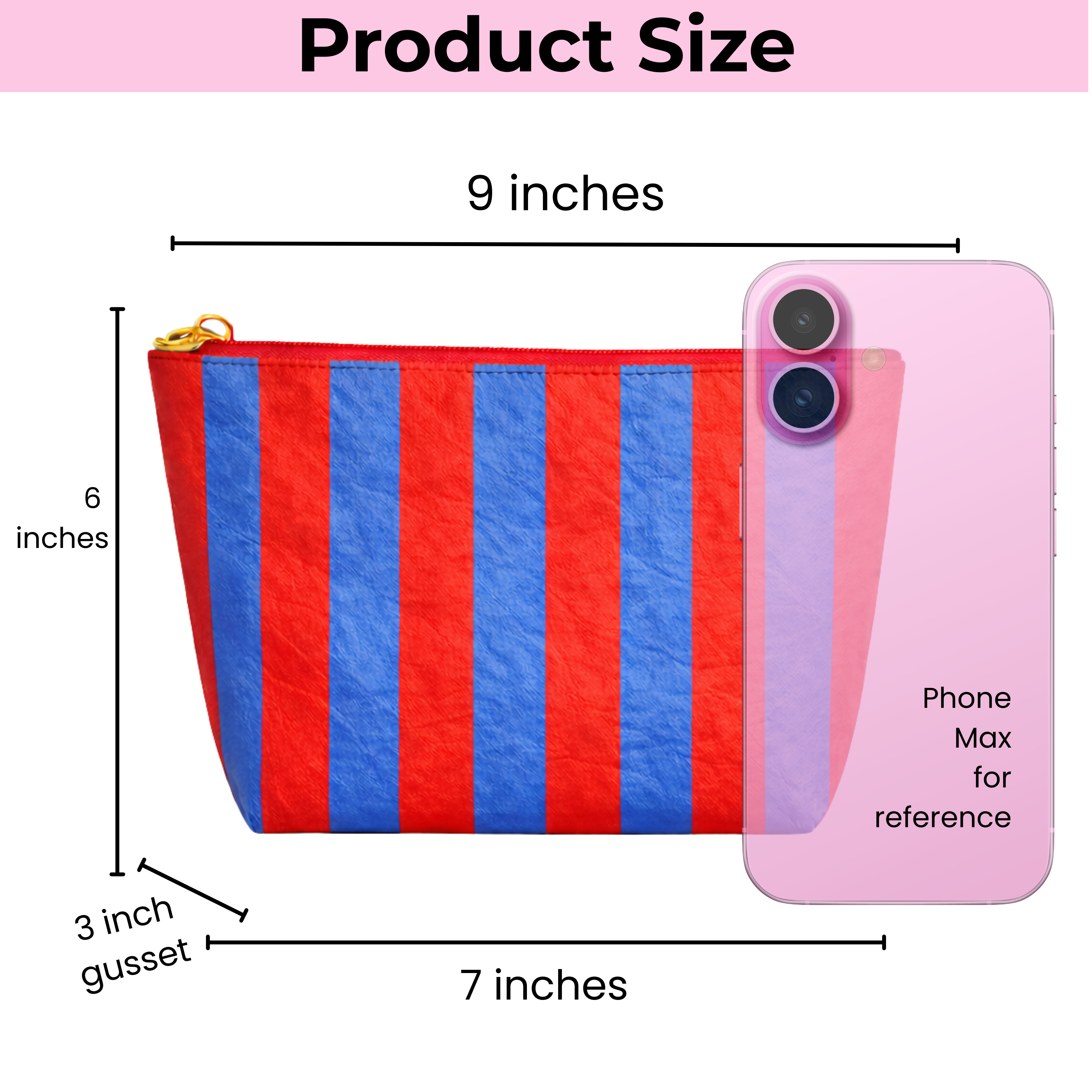 Aspen Lane - Wholesale Makeup/Cosmetic Bag - Preppy stripe pouch + cosmetic bag blue & red tyvek  2