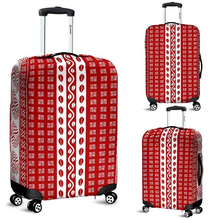 Mud Cloth: Red n White Luggage Cover for wholesale by The Passport Hustle