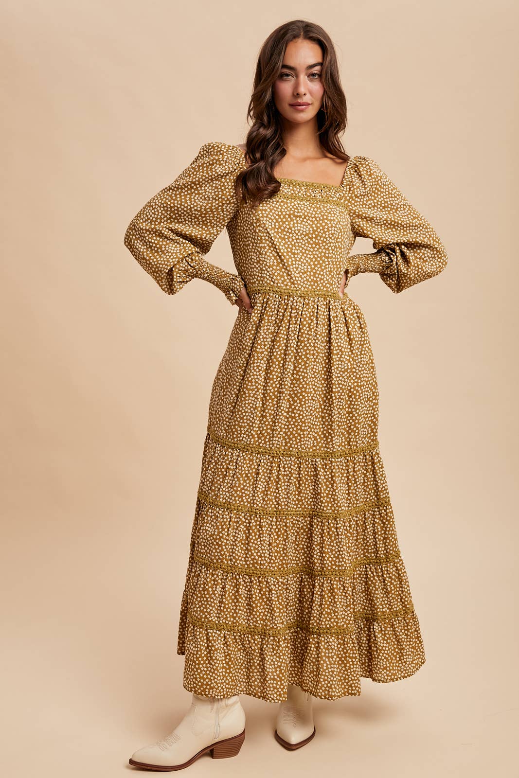 In Loom - Wholesale Dress - Women's - COTTON FLORAL LACE TRIM MAXI DRESS1