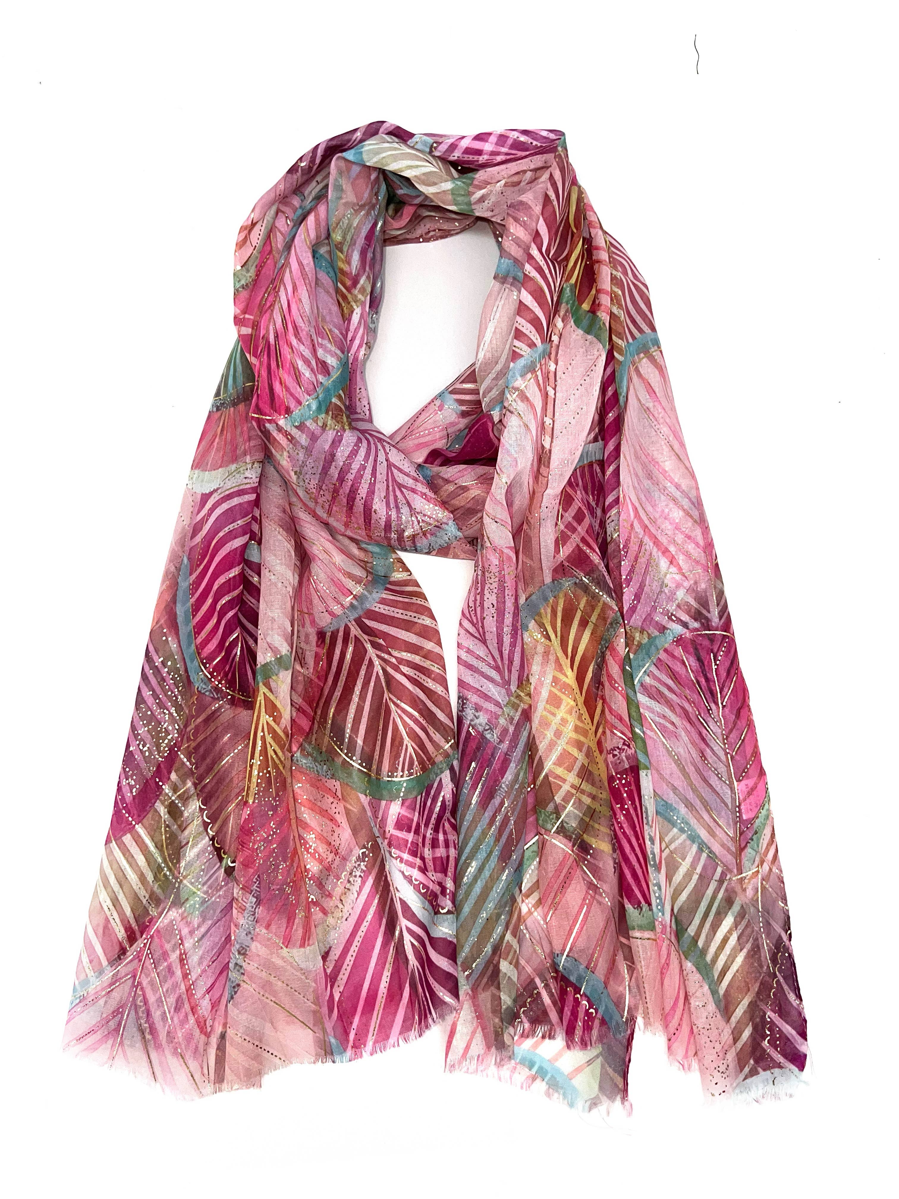 LINETA - Wholesale Head Scarf - Women's - LN-50 Ginkgo pattern scarf with gilding3