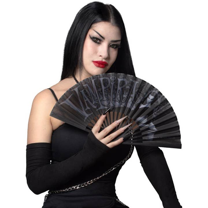 Kreepsville - Wholesale Handheld Folding Fan - Vampira Coffin Fabric Fan1