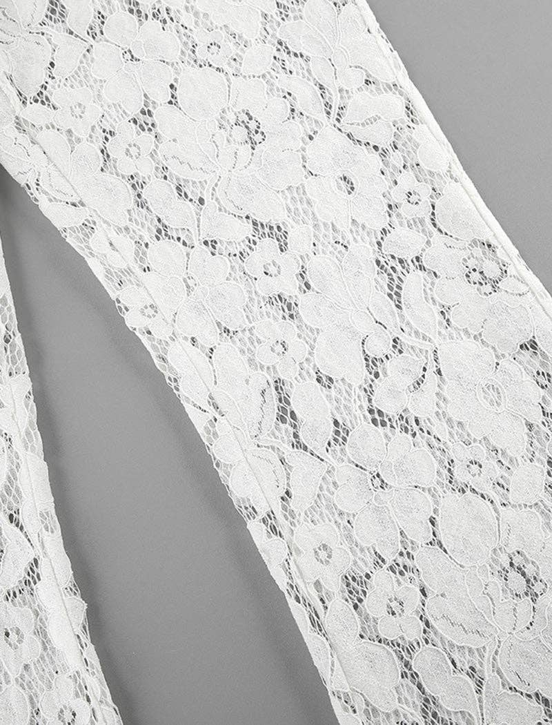 WHITE Sheer Floral Lace High-Waisted Pants for wholesale on Faire5