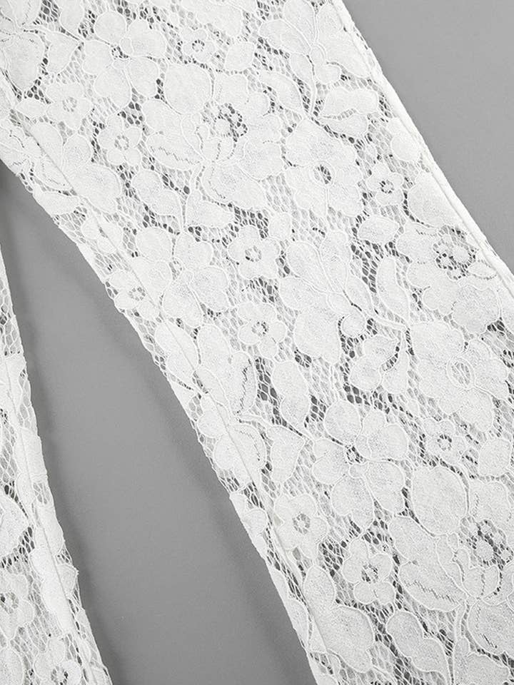 WHITE Sheer Floral Lace High-Waisted Pants for wholesale on Faire5