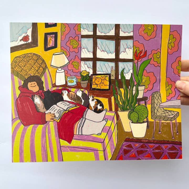 Katzen und ein Buch 8x10" Druck für den Großhandel von Ramona Muse Lambert