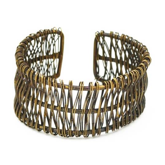Basketweave Antique Brass Loose Weave Cuff for wholesale by Anju Jewelry