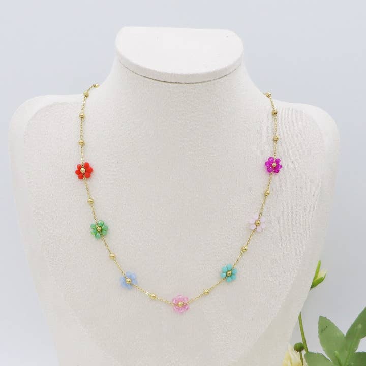 Daemon srls - Wholesale Pendant/Charm Necklace - DAISY ~ ACCIAIO INOSSIDABILE ~ Collana con fiori e cristalli2