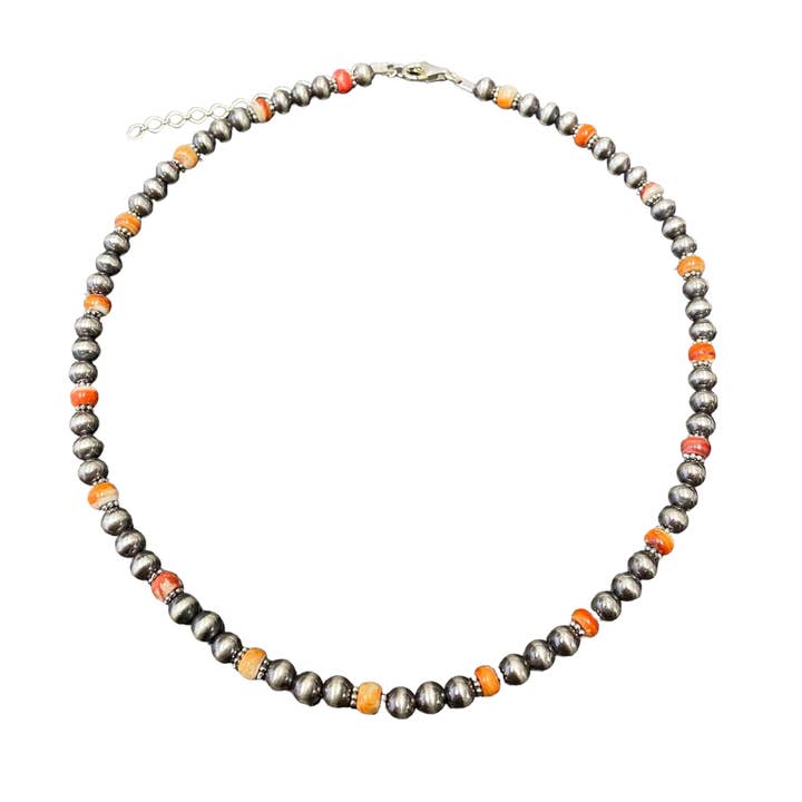 Orange Spiny Oyster Desert Pearl Bead Necklace Sterling Silver for wholesale by Select Lines