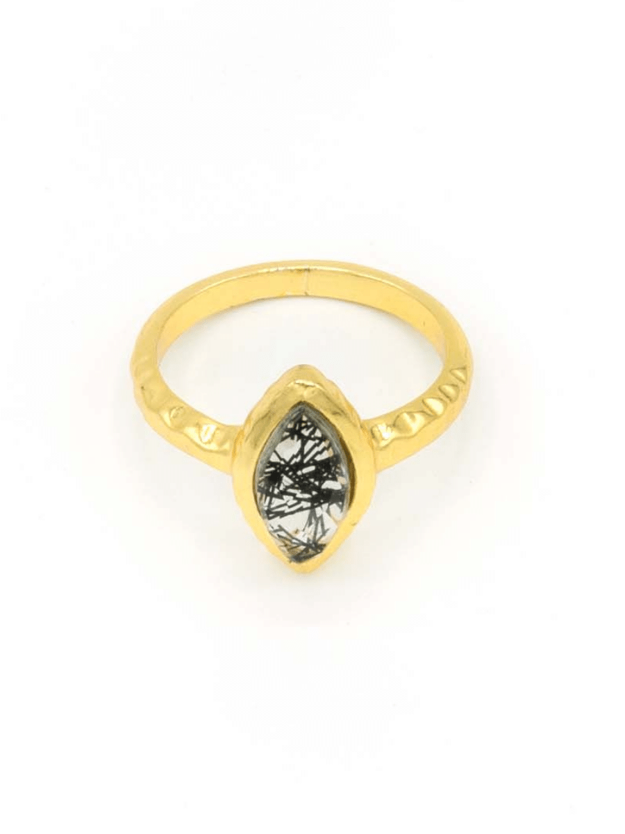 Fair Anita - Wholesale Cocktail/Statement Ring - Almond Black Rutile Ring - Brass2