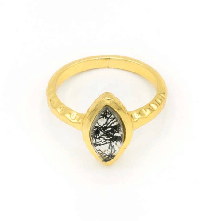 Fair Anita - Wholesale Cocktail/Statement Ring - Almond Black Rutile Ring - Brass2