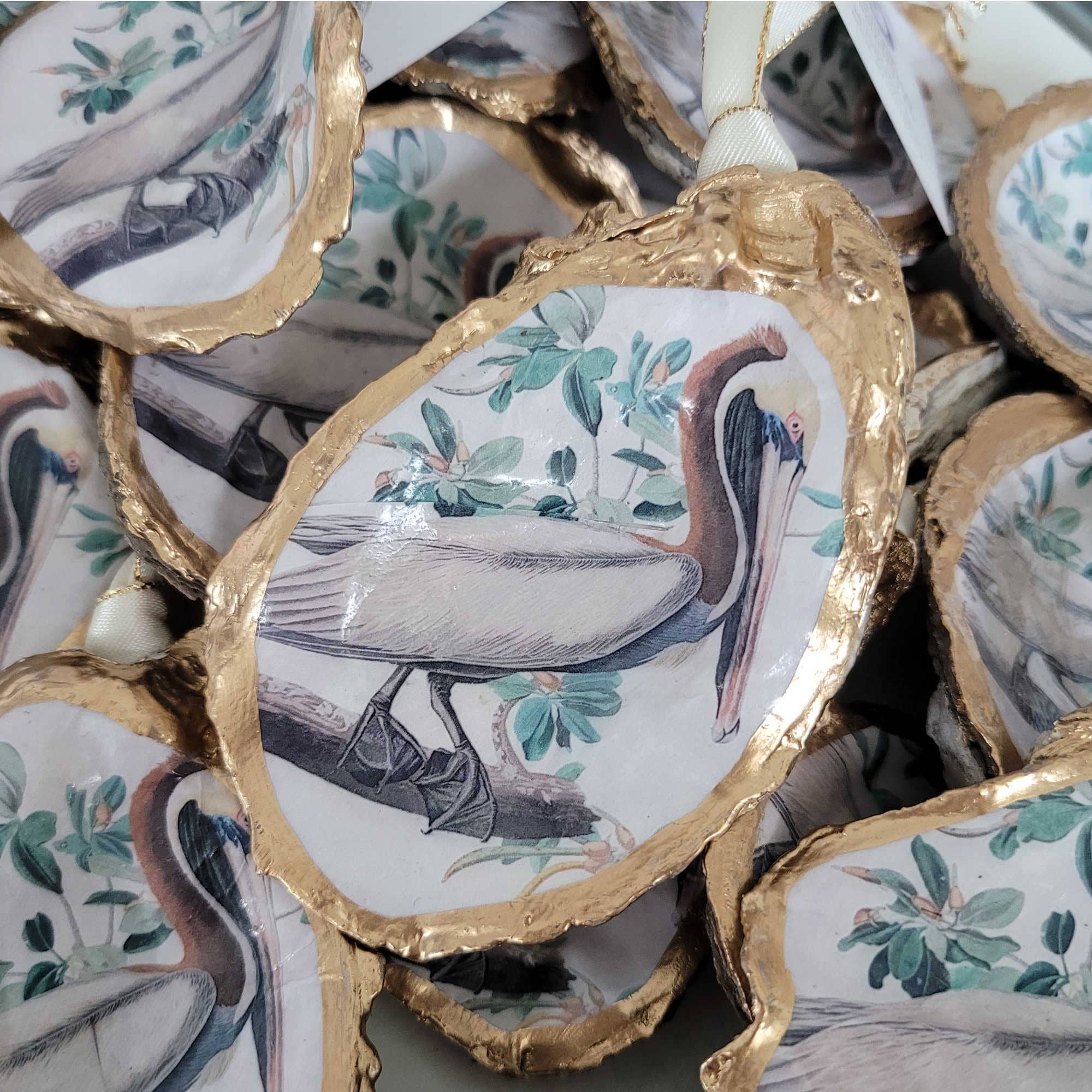 Beatrixbell Handcrafted - Wholesale Ornament - Pelican Ornament • Oyster Shell3